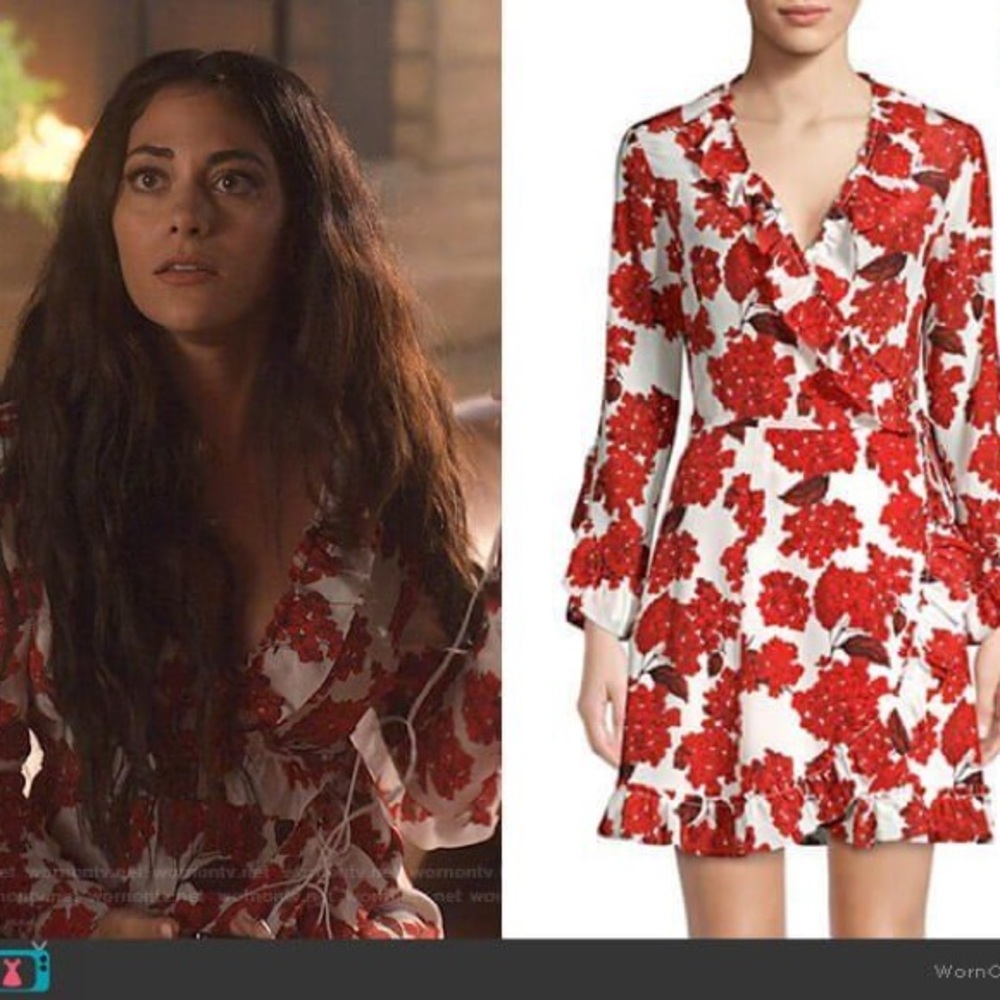 The Kooples Hortensia Print Silk Ruffled Silk Wrap Dress Size 1 - Picture 2 of 10